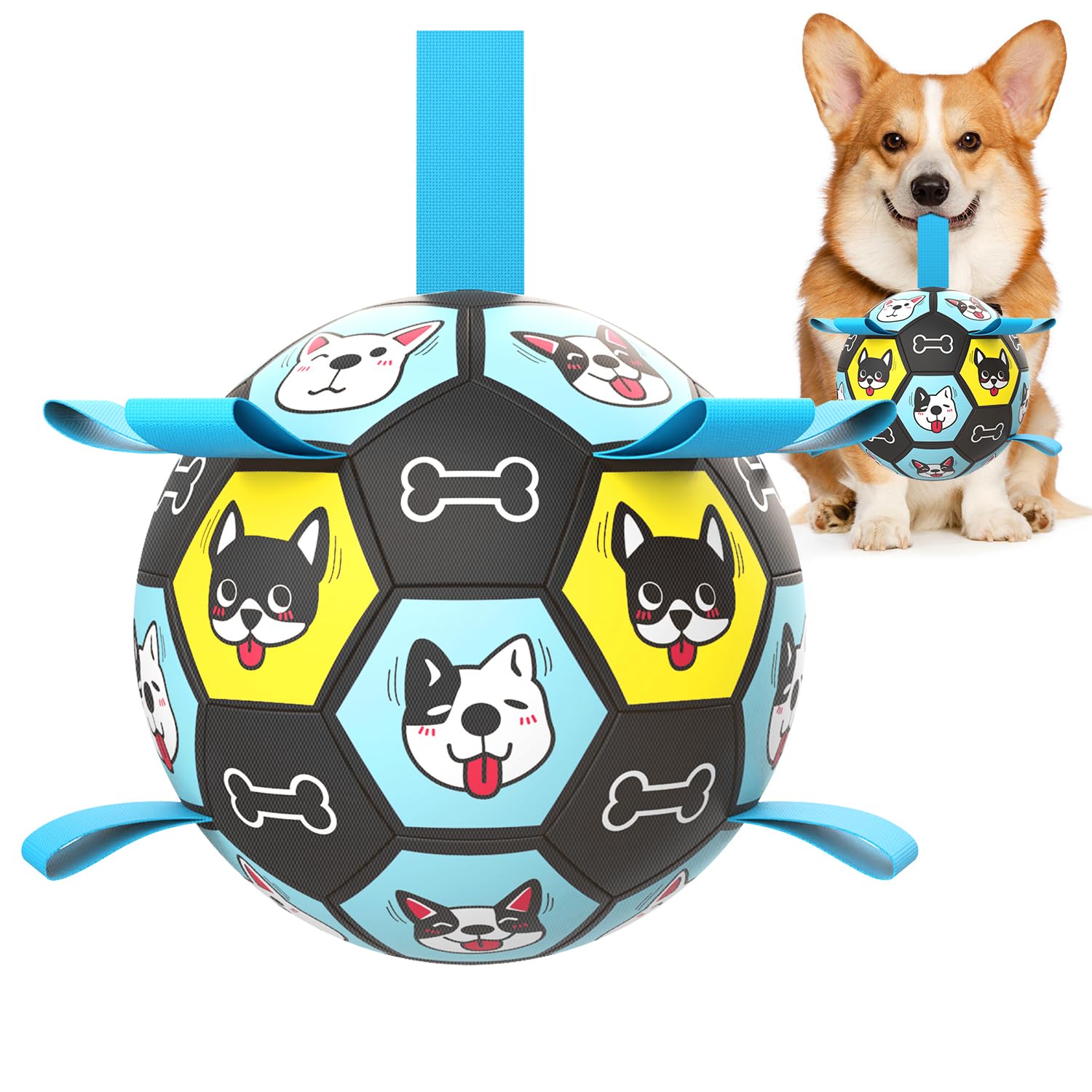 ZestPulse bola de fútbol para perros con correas, ideal para sesiones de juego al aire libre.