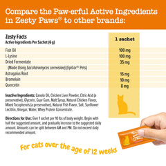 Zesty Paws Mousse alergia e inmunidad, ingredientes clave ilustrados para la piel.