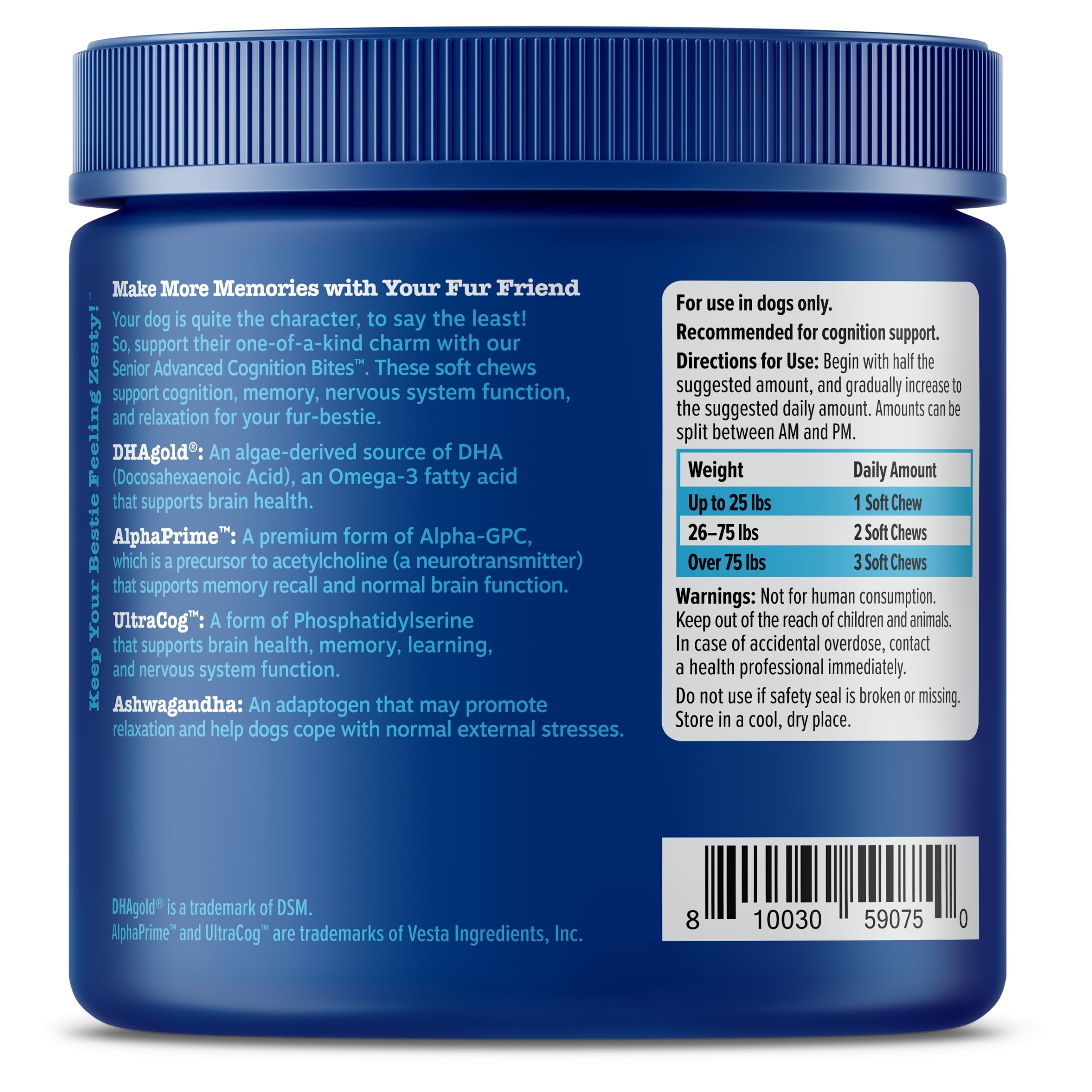 Ashwaganda Sensoril de Zesty Paws, efecto relajante para perros.