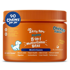 Zesty Paws bocaditos multivitamínicos para perro, apoyo nutricional diario.
