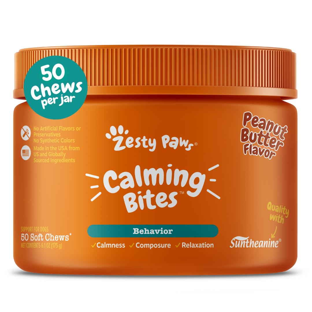 Zesty Paws Calming Chews, empaque de 50 unidades, ayuda a la tranquilidad diaria del perro.