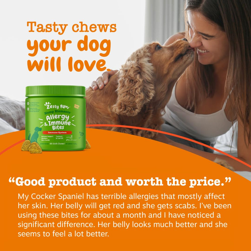 Cúrcuma y BioPerine en bocado Zesty Paws para absorción.