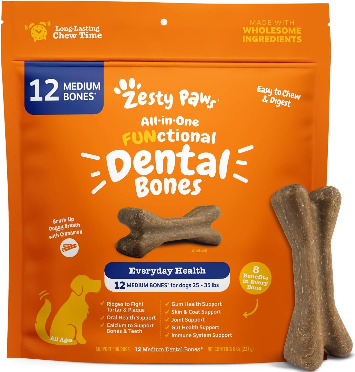 Zesty Paws Huesos Dentales para limpieza de dientes y aliento fresco.