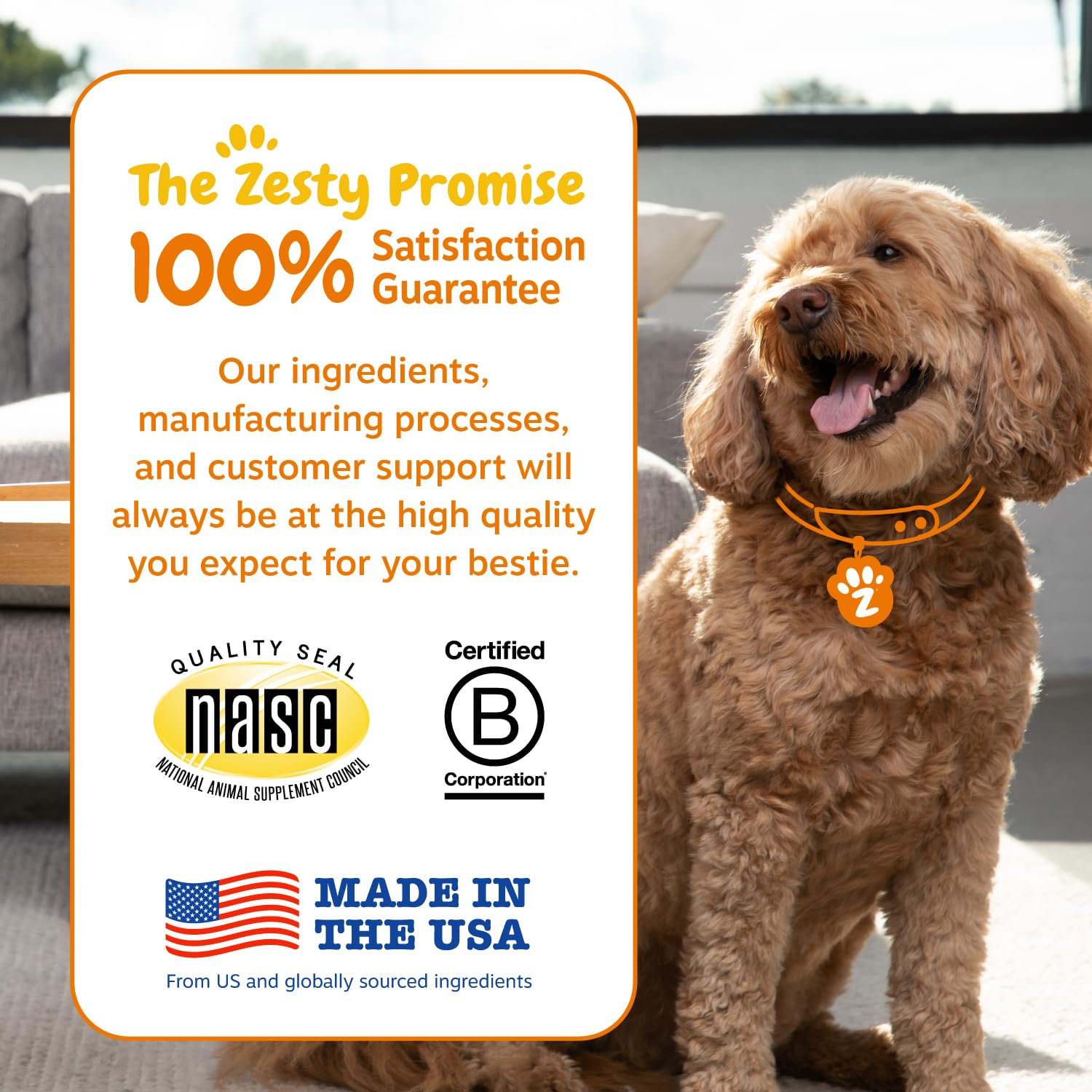 Zesty Paws flora intestinal fortalecida, beneficios para el equilibrio microbiano.