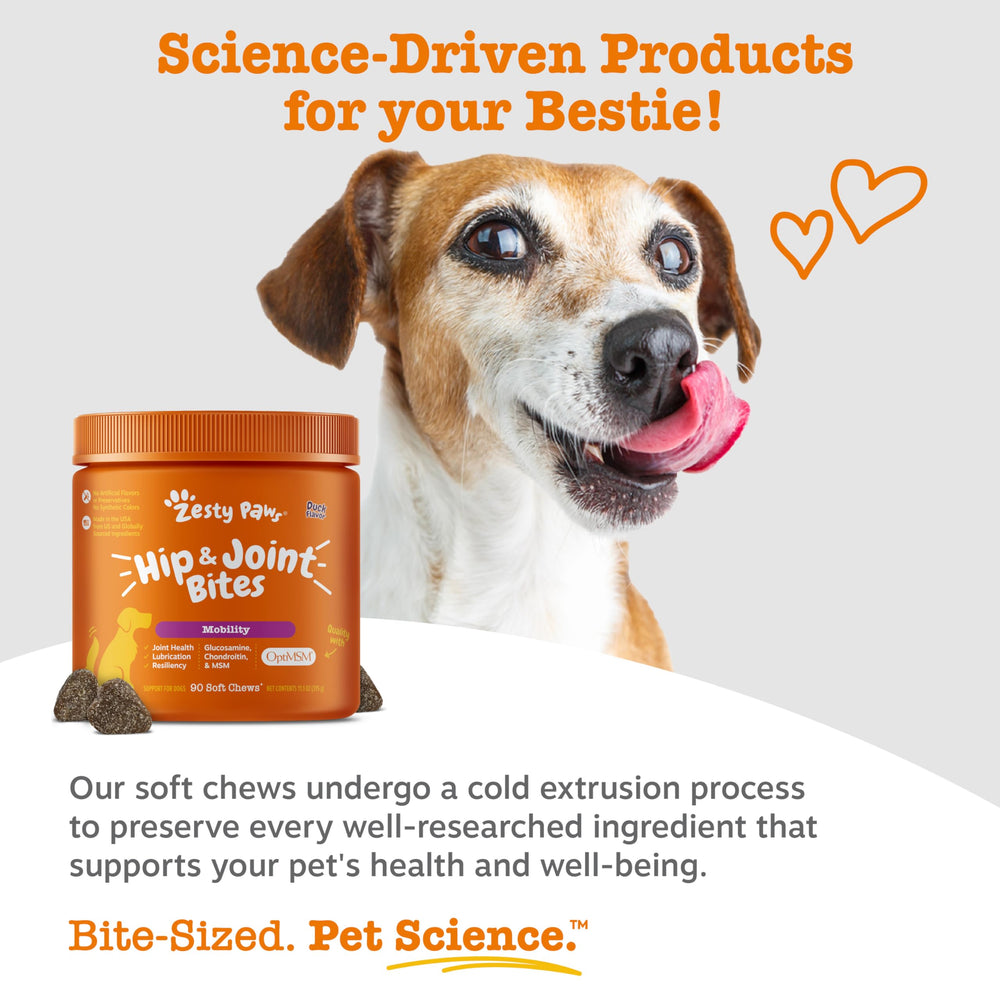 Zesty Paws sabor pato, fácil de consumir como snack diario.