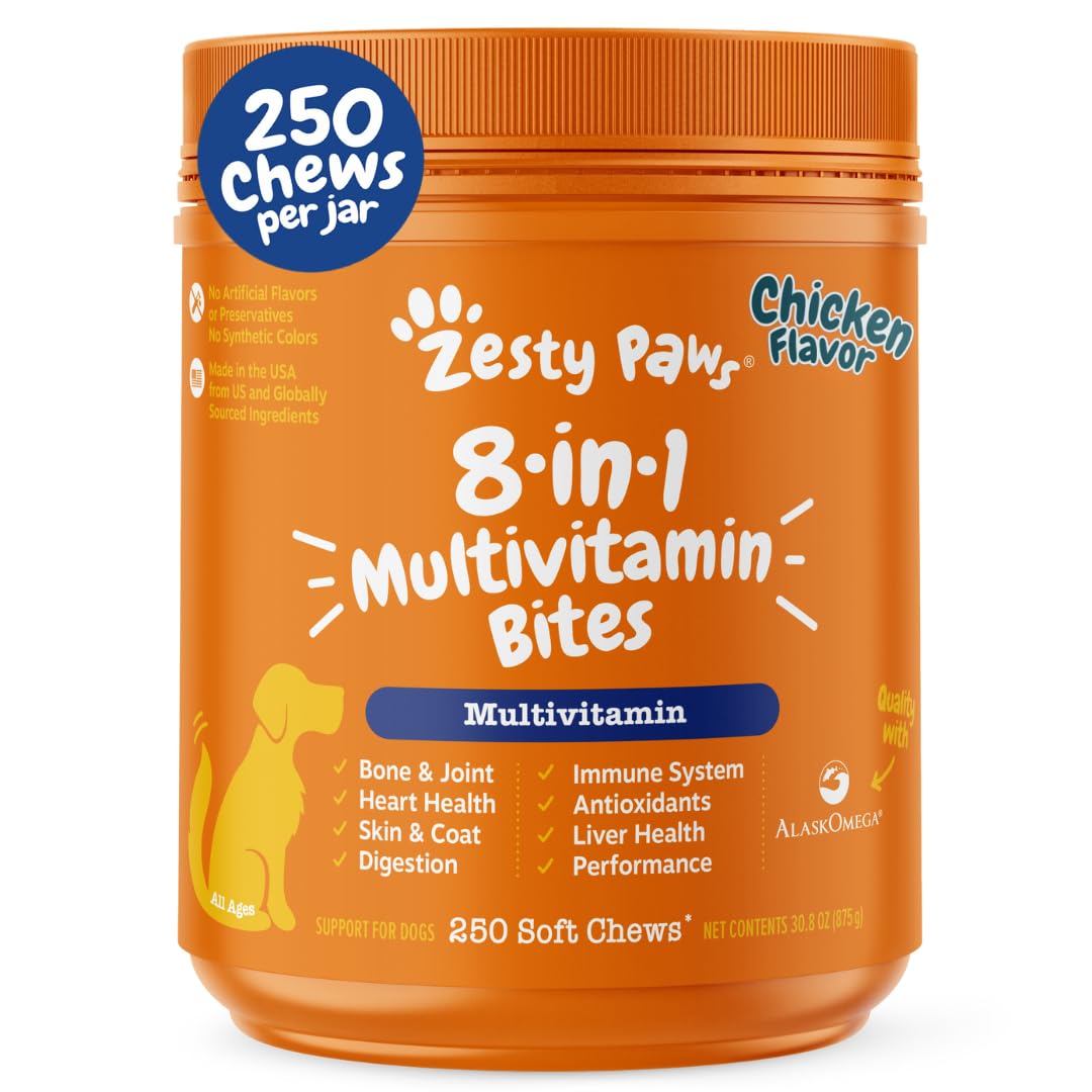 Zesty Paws multivitamínico para perro, botella abierta, apoyo a la salud general