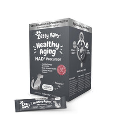 Zesty Paws NAD+ en sobres, dosis para energía celular en perros.