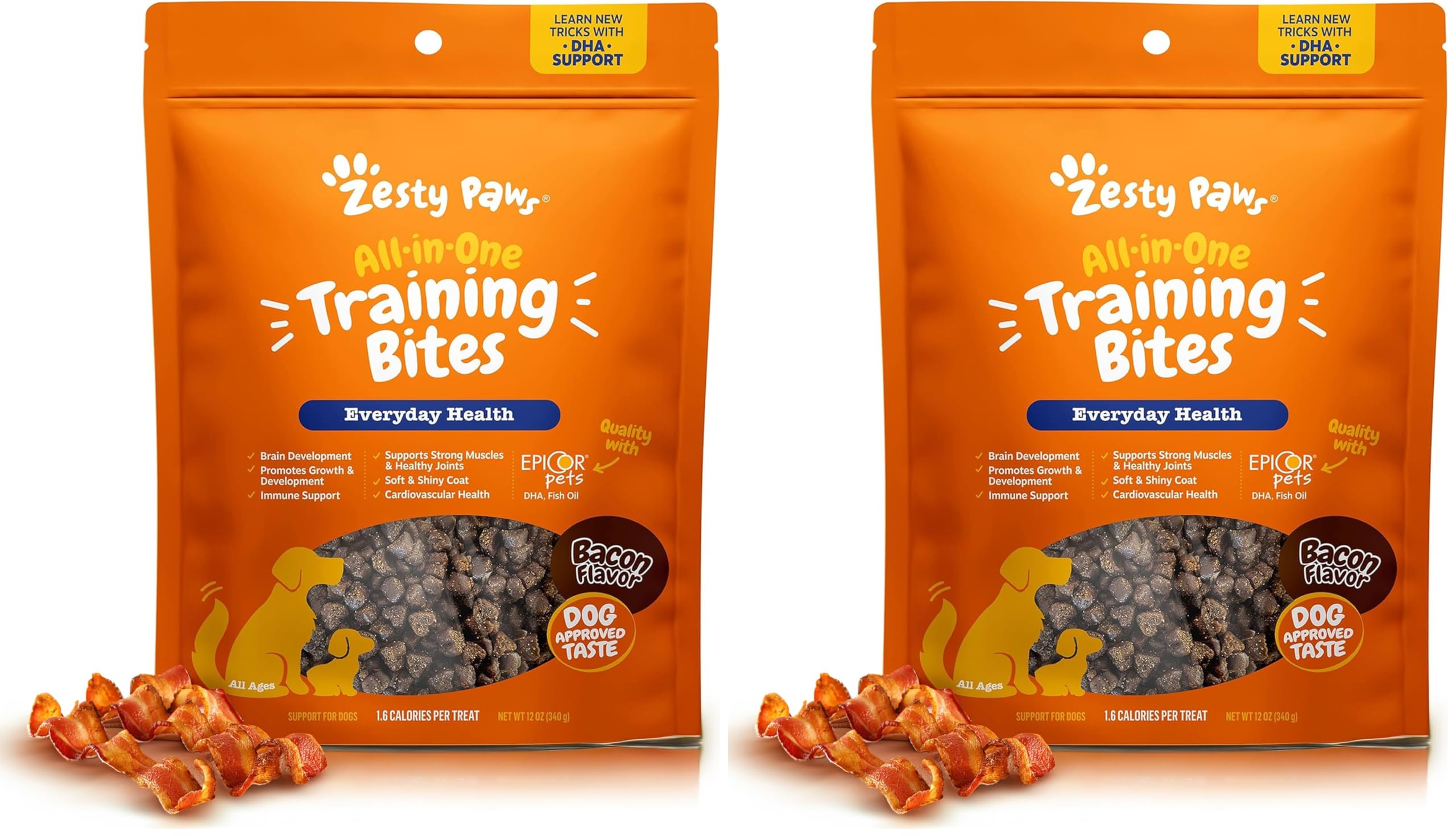 Premios de Entrenamiento Zesty Paws con sabor bacon para perros, paquete de 2.