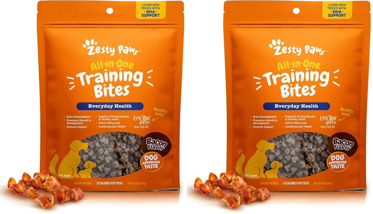 Premios de Entrenamiento Zesty Paws con sabor bacon para perros, paquete de 2.