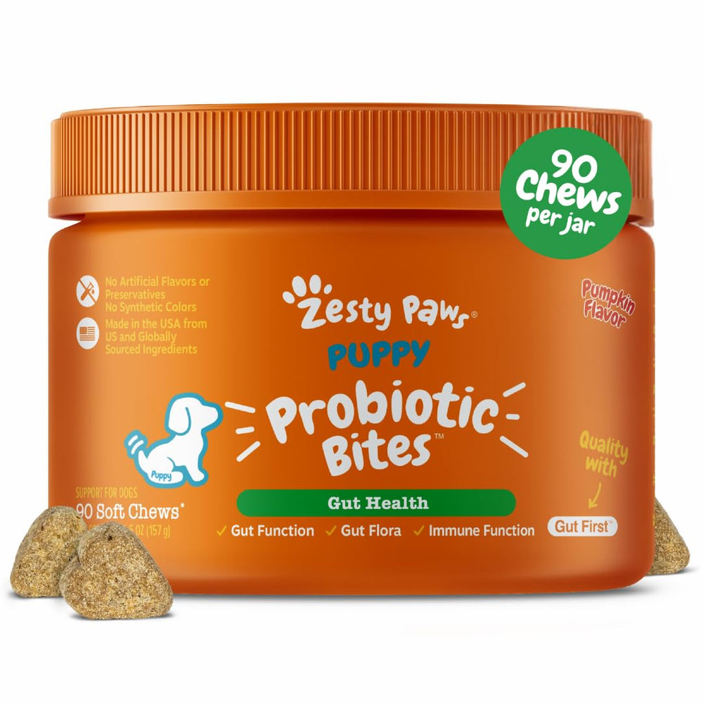 Zesty Paws Probióticos para cachorros: bocados suaves que facilitan la digestión.