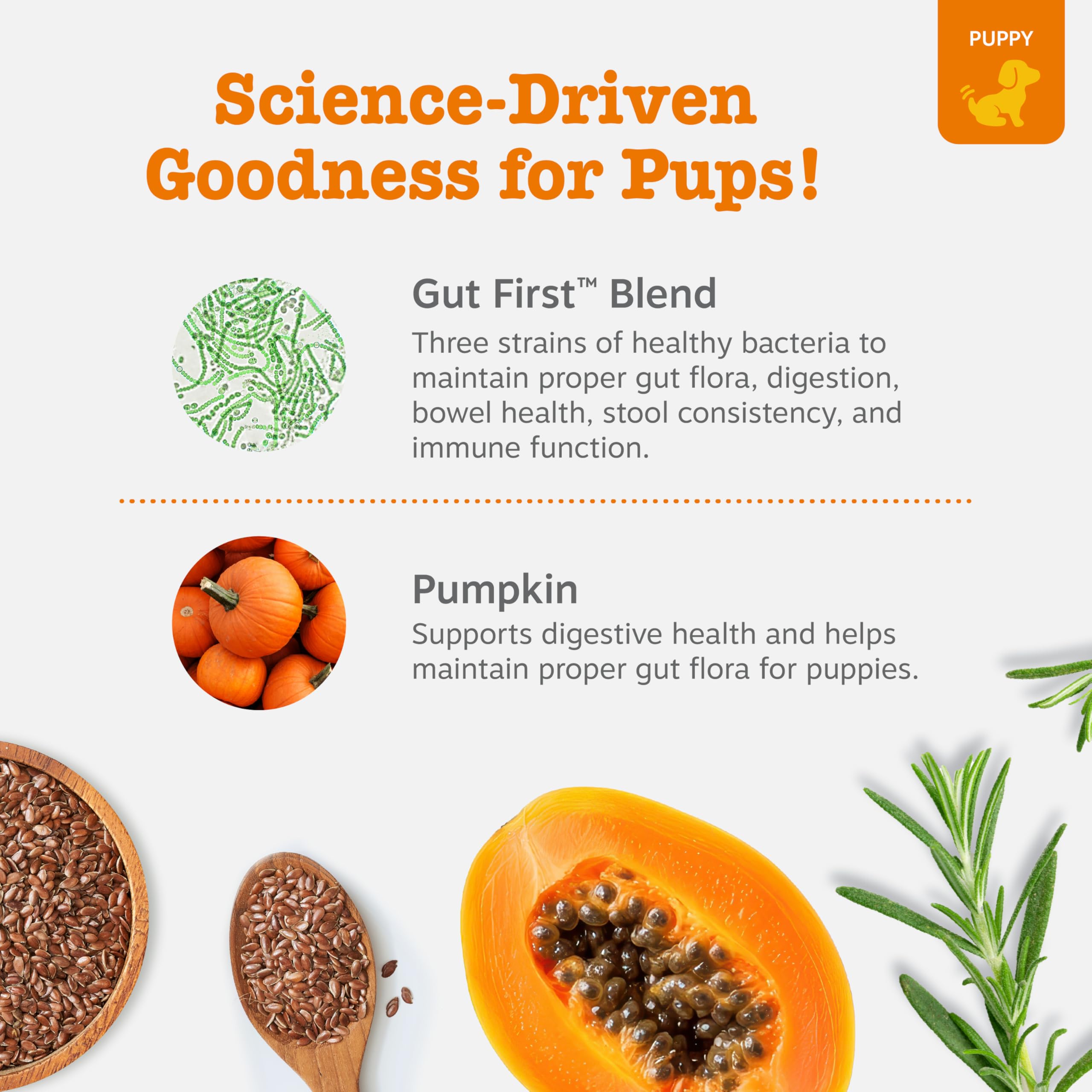Zesty Paws Probióticos para cachorros con calabaza: flora intestinal saludable.