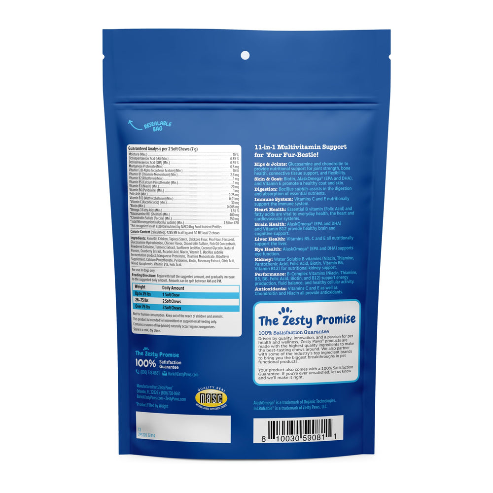 Zesty Paws Digestivo Inmunidad: apoya la salud digestiva e inmunitaria.