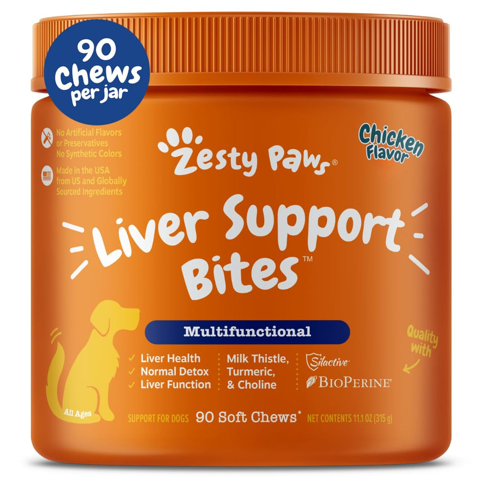 Zesty Paws Suplemento Higado Perro Bote: formato masticable para posible apoyo hepático.