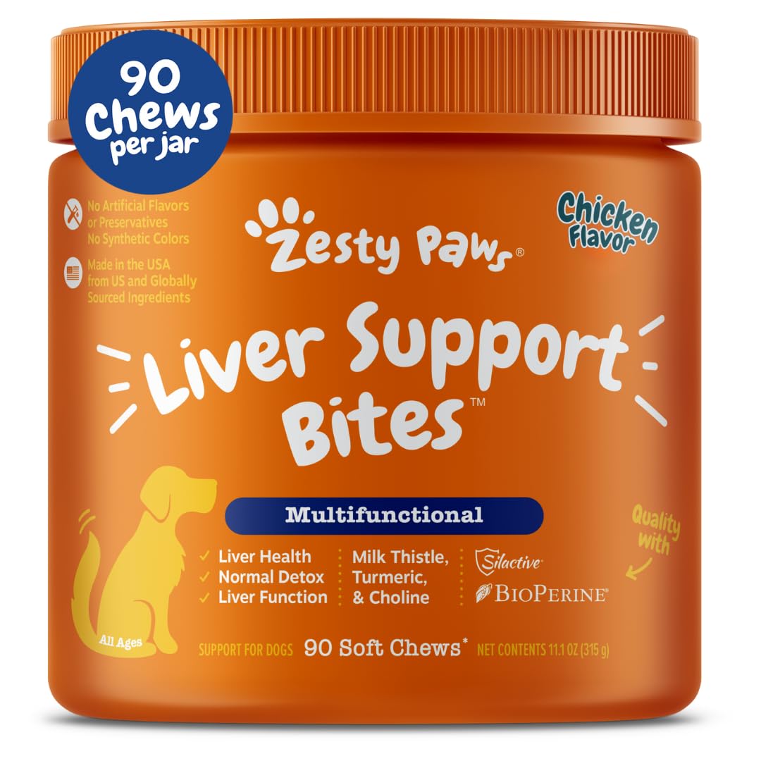 Zesty Paws Suplemento Higado Perro Bote: formato masticable para posible apoyo hepático.