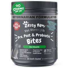 Zesty Paws Vet Strength Probiotics para perros, enfoque digestivo, mejora la digestión diaria.