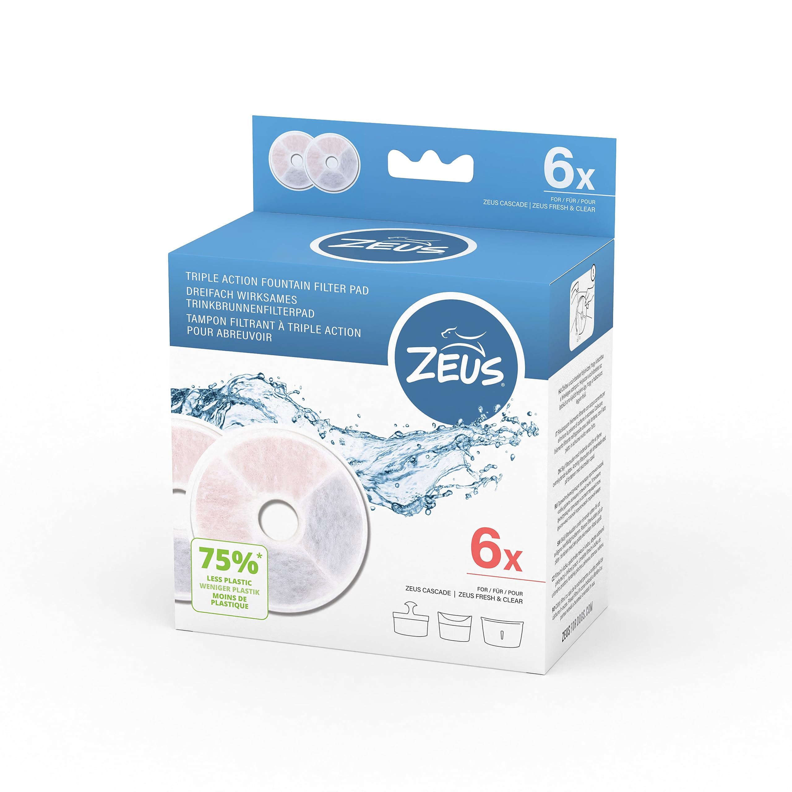 ZEUS 91404 bebederos para perros, filtrado triple, diseño sin marco para hidratación constante