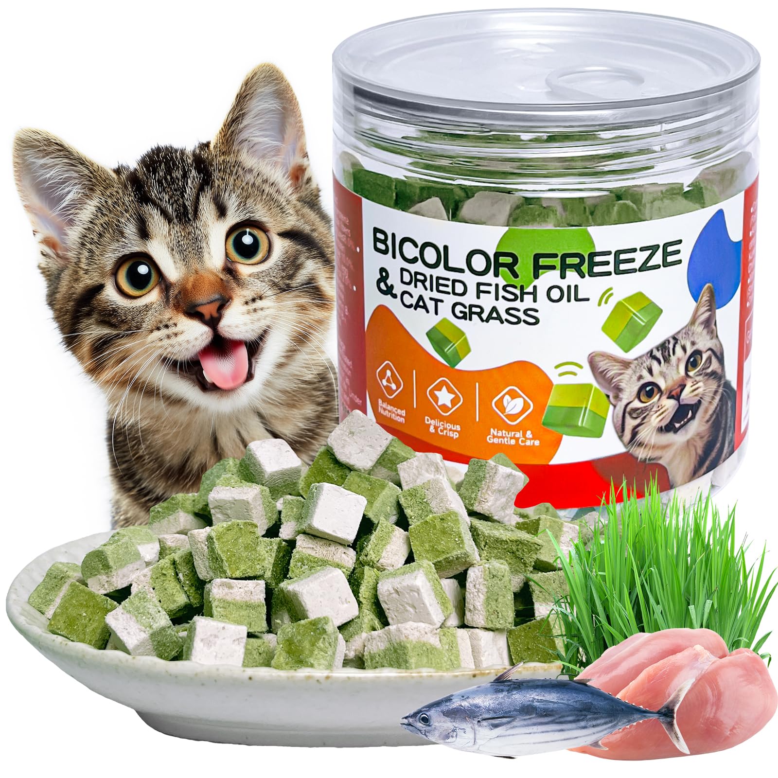 ZHSteveG bocado de hierba para gatos liofilizado con omega-3, cuidado digestivo.
