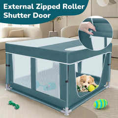 Puerta con cremallera y Velcro, acceso cómodo para mascotas.