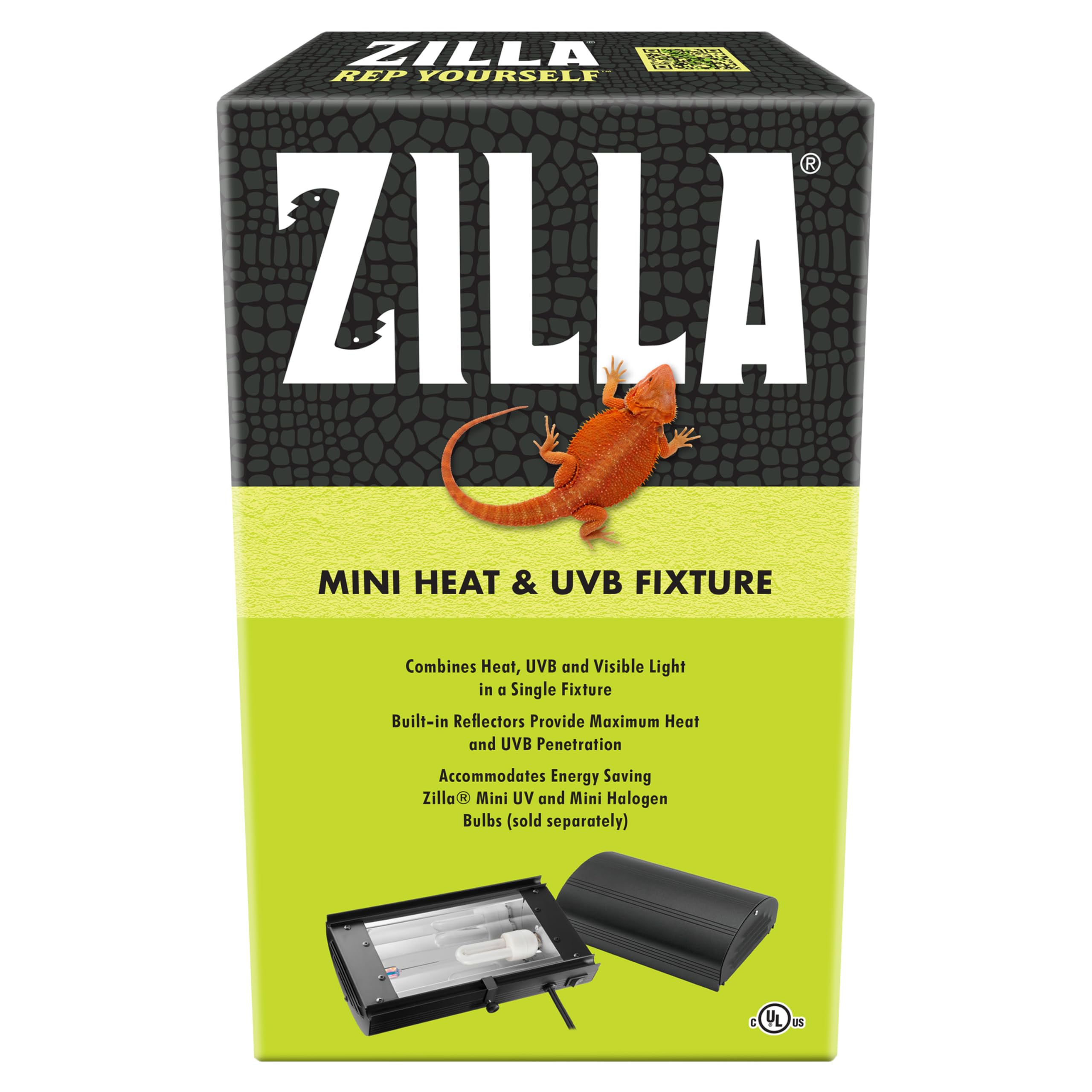 Zilla unidad con dos tomas para mini halógenos y UVB, versátil para terrarios.