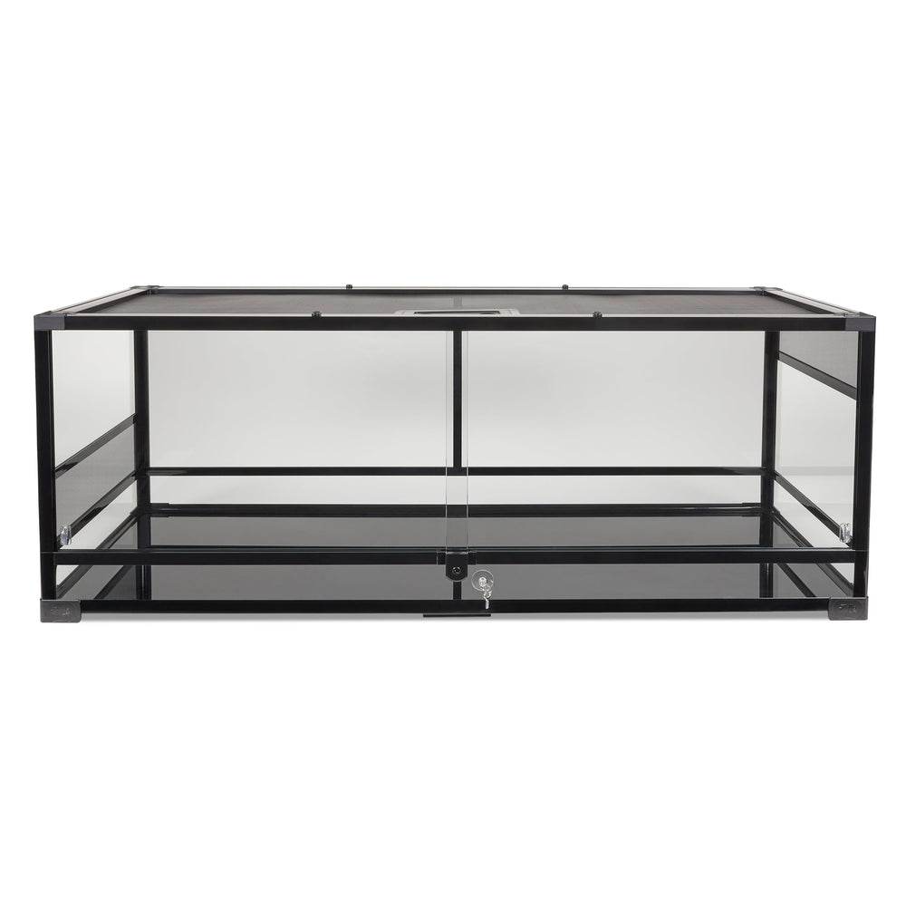 Zilla QuickBuild Terrario: vidrio templado con puerta frontal deslizante para acceso cómodo.