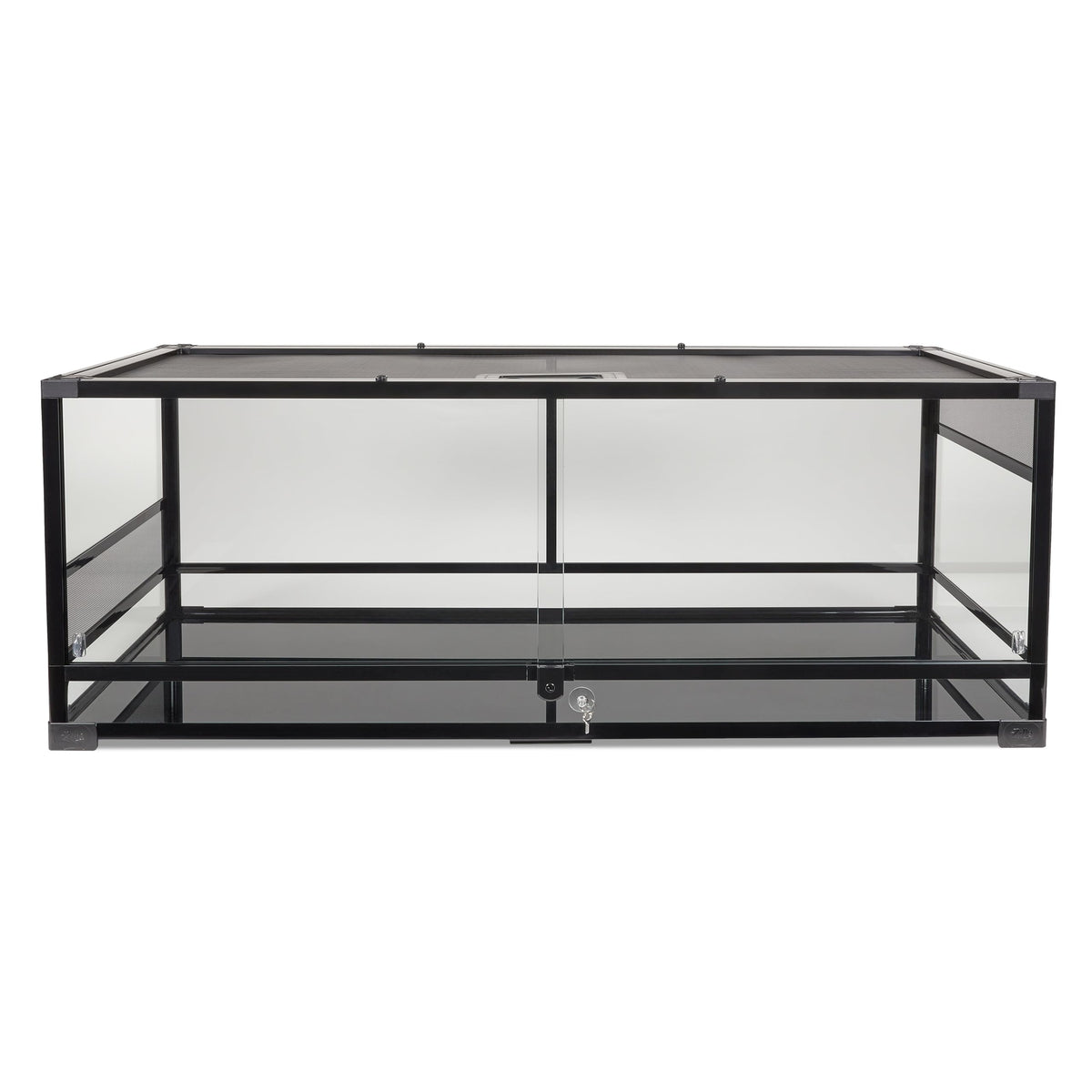 Zilla QuickBuild Terrario: vidrio templado con puerta frontal deslizante para acceso cómodo.