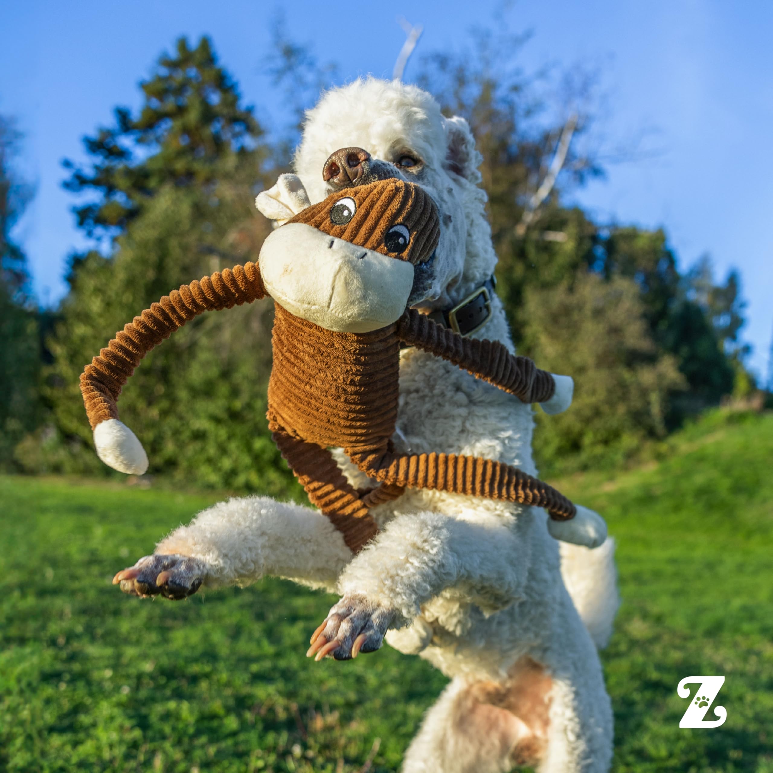 ZippyPaws Crinkle Monkey, marrón extra grande, tamaño cómodo para perros grandes.