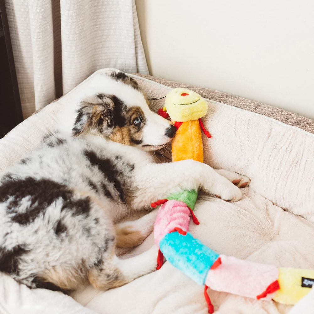 ZippyPaws Deluxe Caterpillar, tacto suave para comodidad del perro durante el juego.