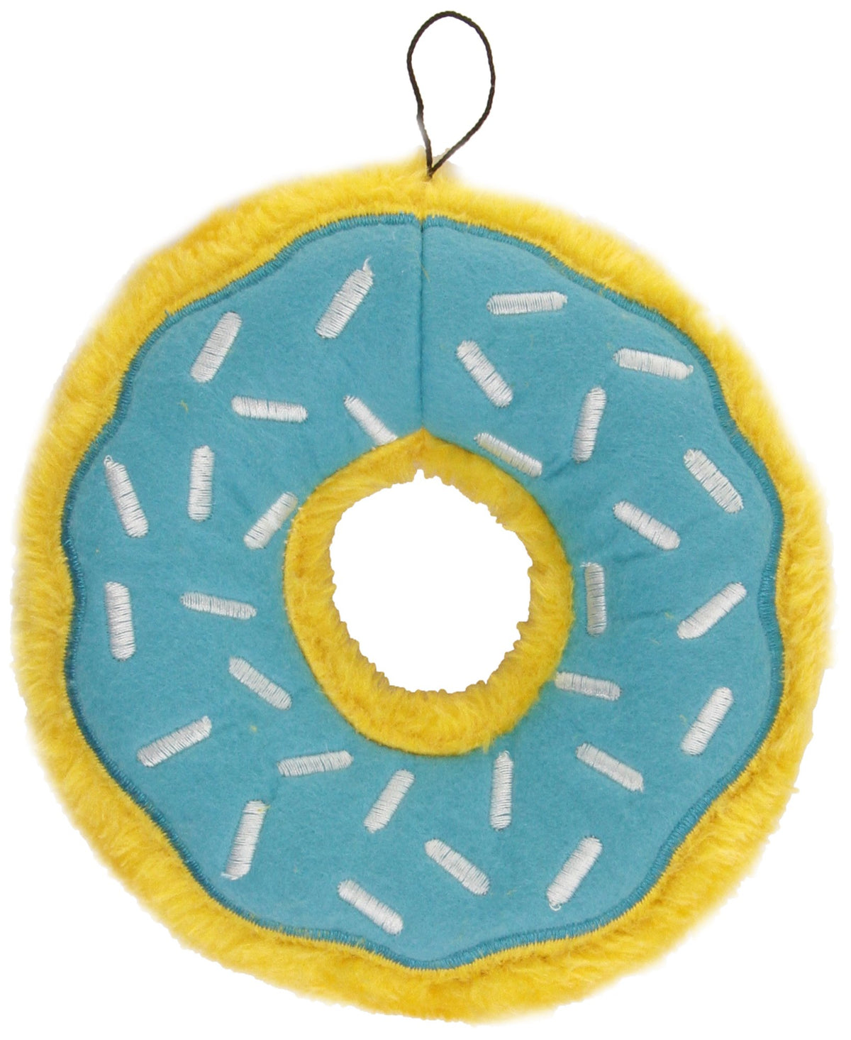 Juguete Donutz de ZippyPaws azul con glaseado y chispas, sin relleno para menos desorden.