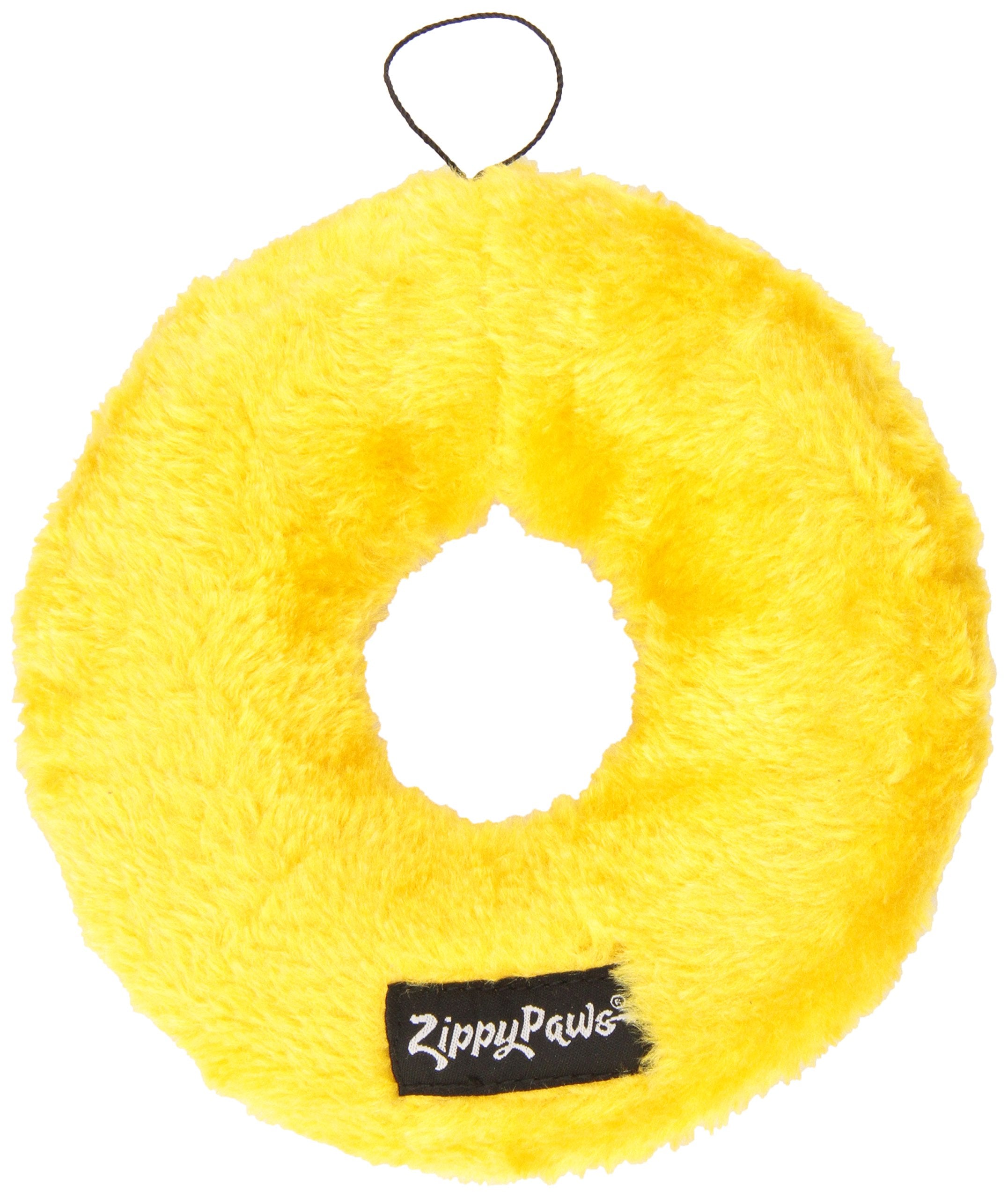 ZippyPaws Donutz donut con dos sonajeros en media luna para estimulación sonora.