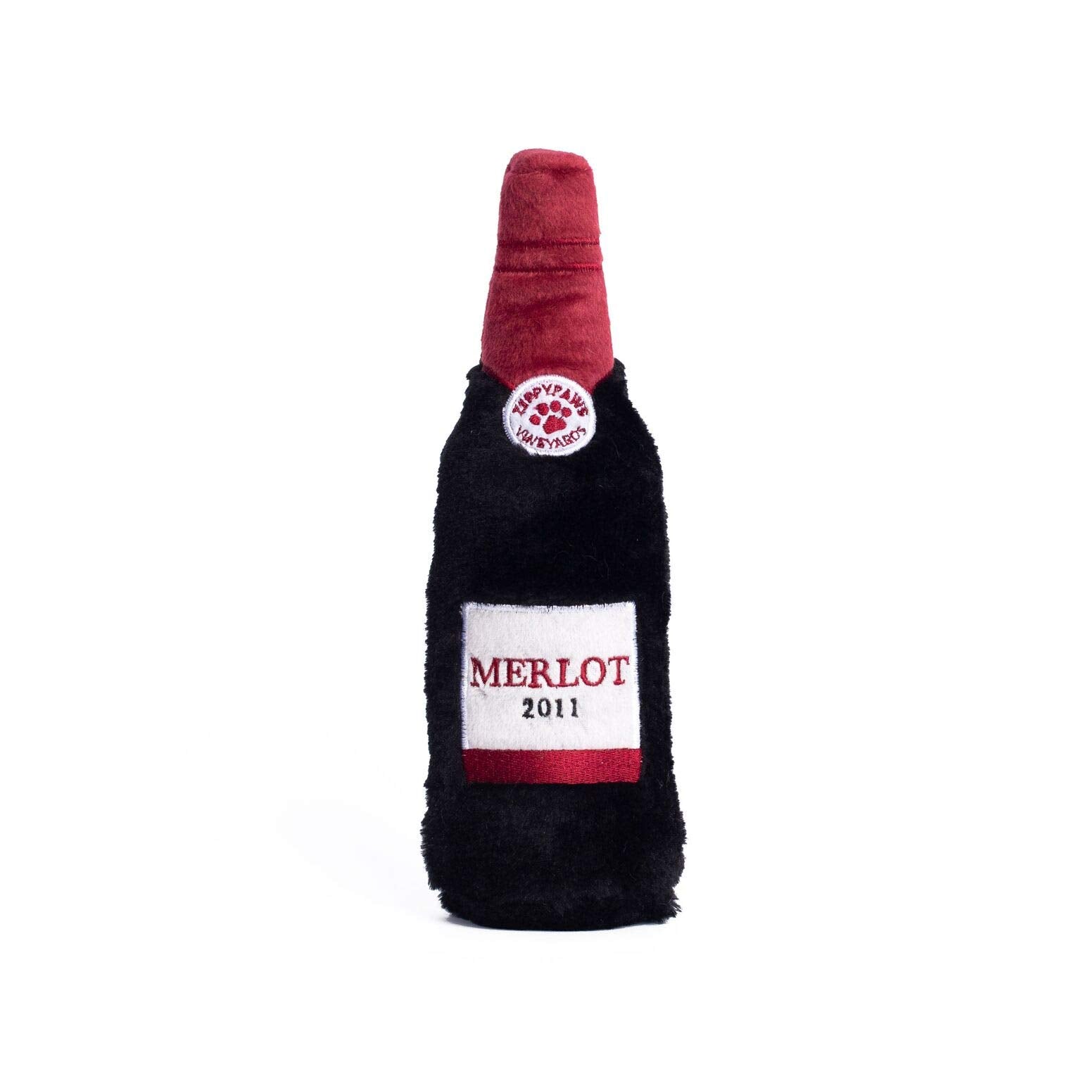 ZippyPaws Happy Hour Crusherz Merlot: botella plástica crujiente para juego interactivo.