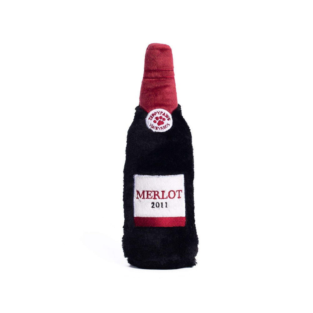 ZippyPaws Happy Hour Crusherz Merlot: botella plástica crujiente para juego interactivo.