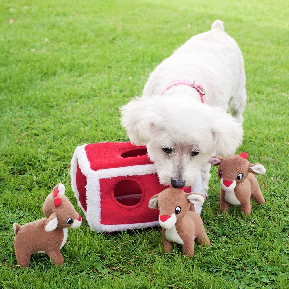 ZippyPaws Holiday Burrow con sonidos chirriantes, mantiene la atención durante el juego
