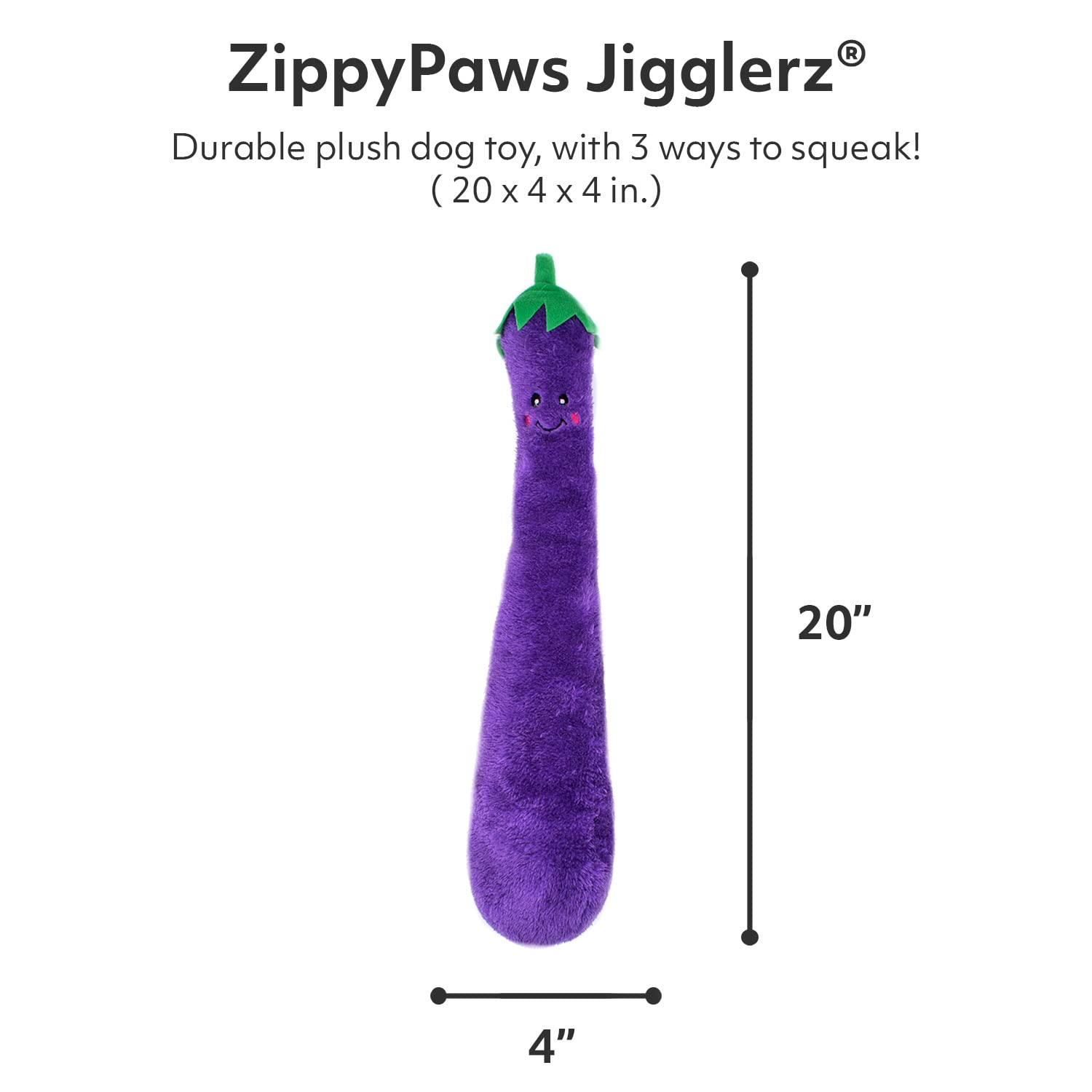 ZippyPaws Jigglerz berenjena suave para acurrucarse o paseo corto