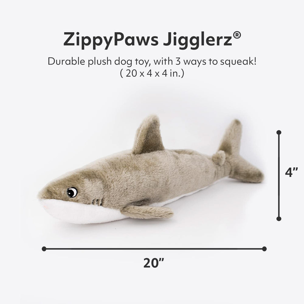 ZippyPaws Jigglerz Tiburón, textura multicapas, resistente para juegos enérgicos.
