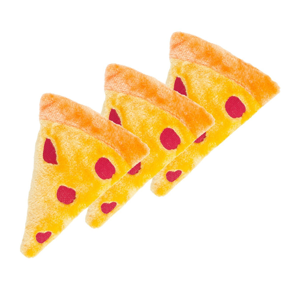 Juguete NomNomz Pizza de ZippyPaws, vista frontal para juego interactivo y mordisqueo suave.