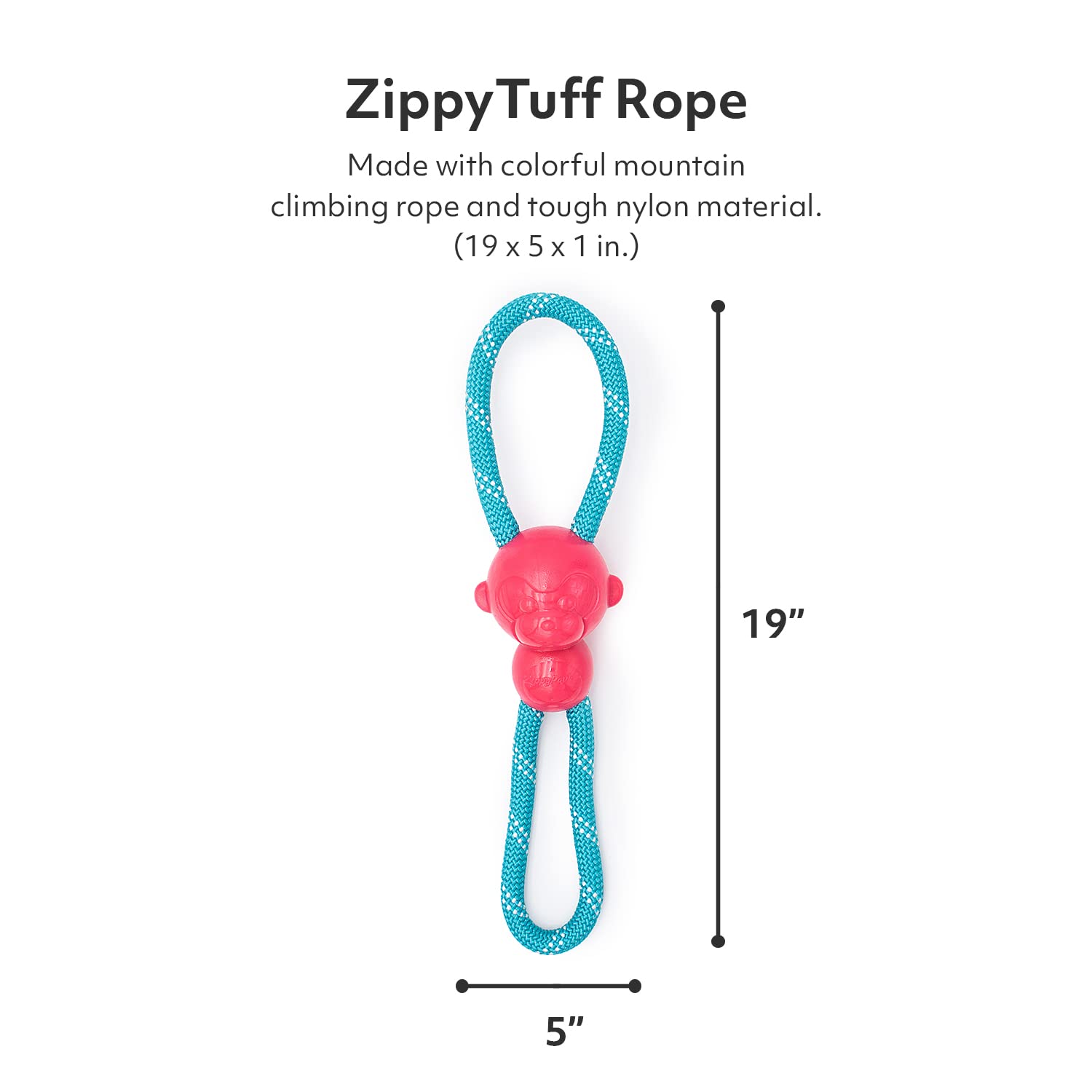 ZippyPaws RopeTugz rosado, cuerda resistente para horas de juego seguro y divertido.
