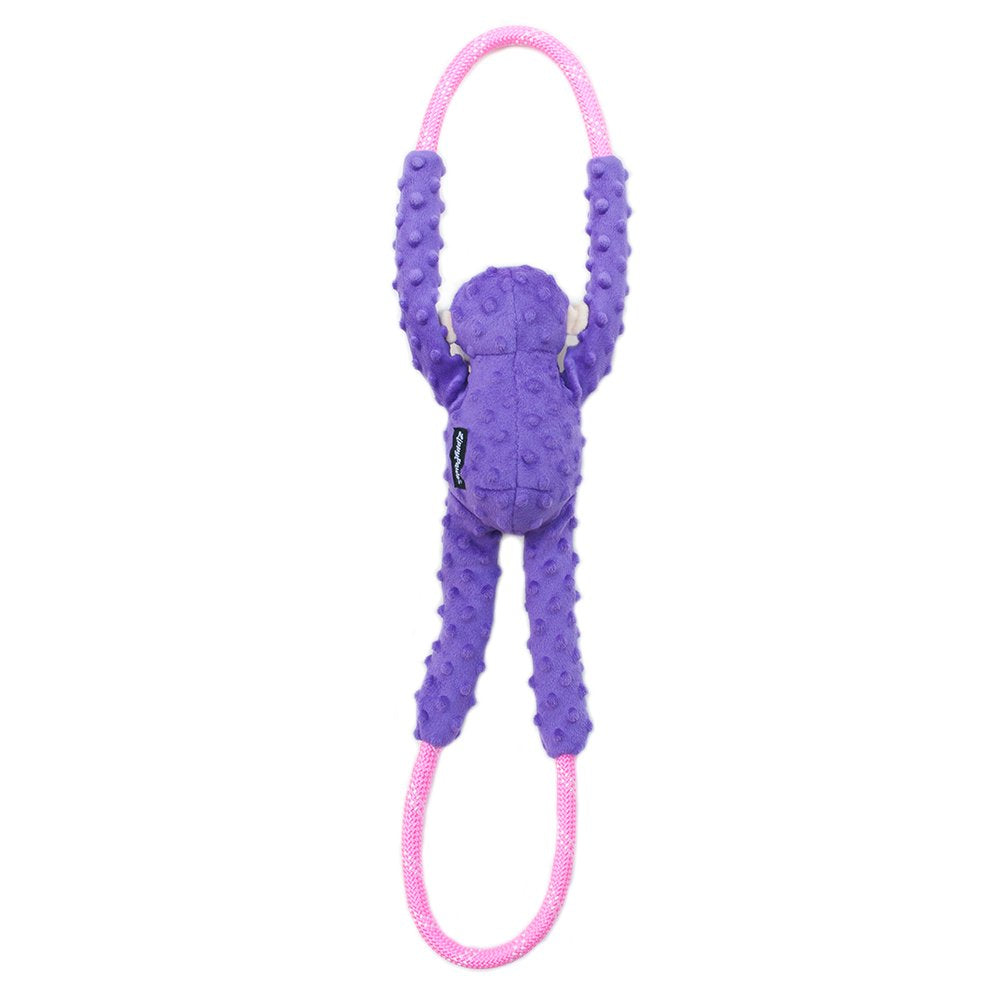 Monito peluche morado en RopeTugz, ideal para mordidas suaves y juegos interactivos.