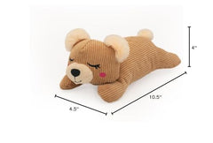 ZippyPaws Snooziez, diseño único con sonajero silencioso, ofrece juego seguro y cómodo en casa.