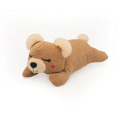 ZippyPaws Snooziez, juguete oso silencioso con sonajero, ideal para juegos tranquilos y estimulación suave.