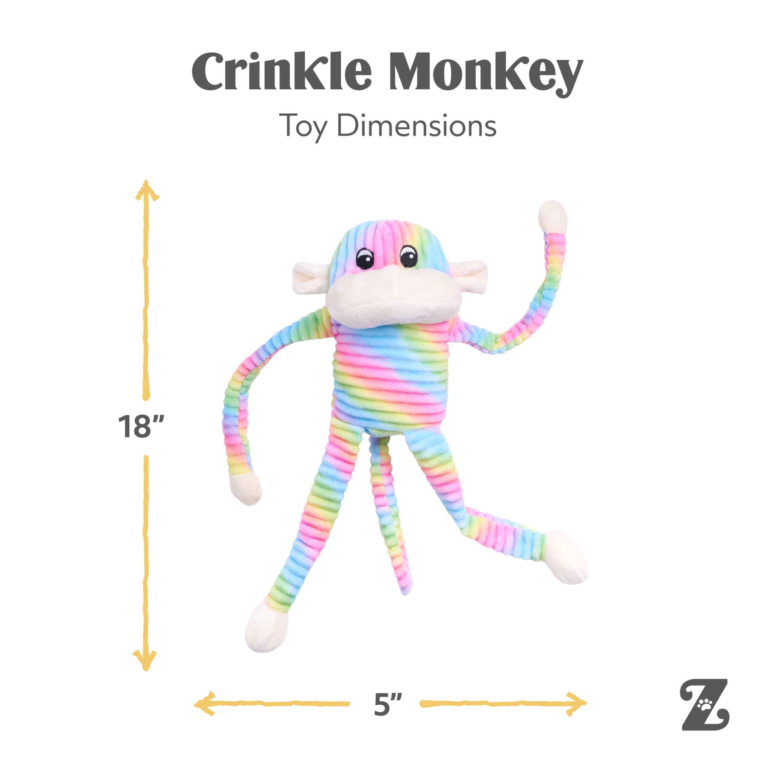ZippyPaws Spencer mono peluche crujido y sonido, experiencia sensorial atractiva.