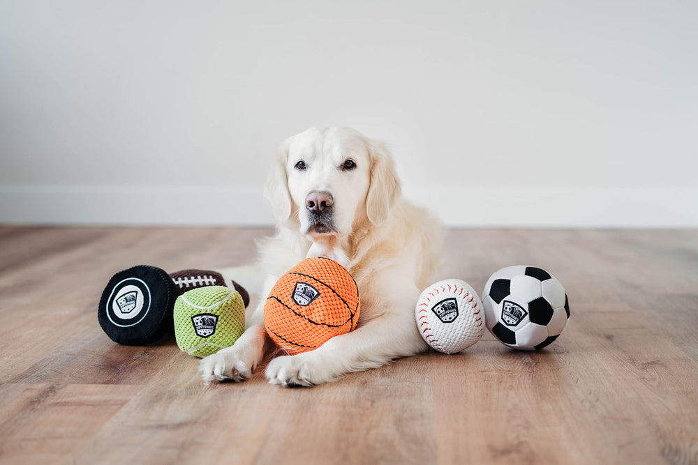 ZippyPaws SportsBallz con chirrido mediano para diversión sonora durante juego y entrenamiento.