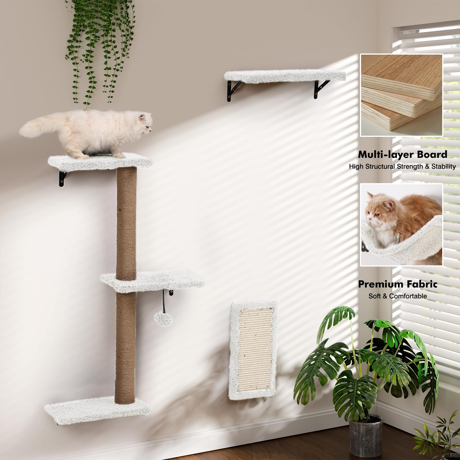 ZLAFM estantes gatos naturales niveles: escalada vertical para explorar alturas con seguridad.