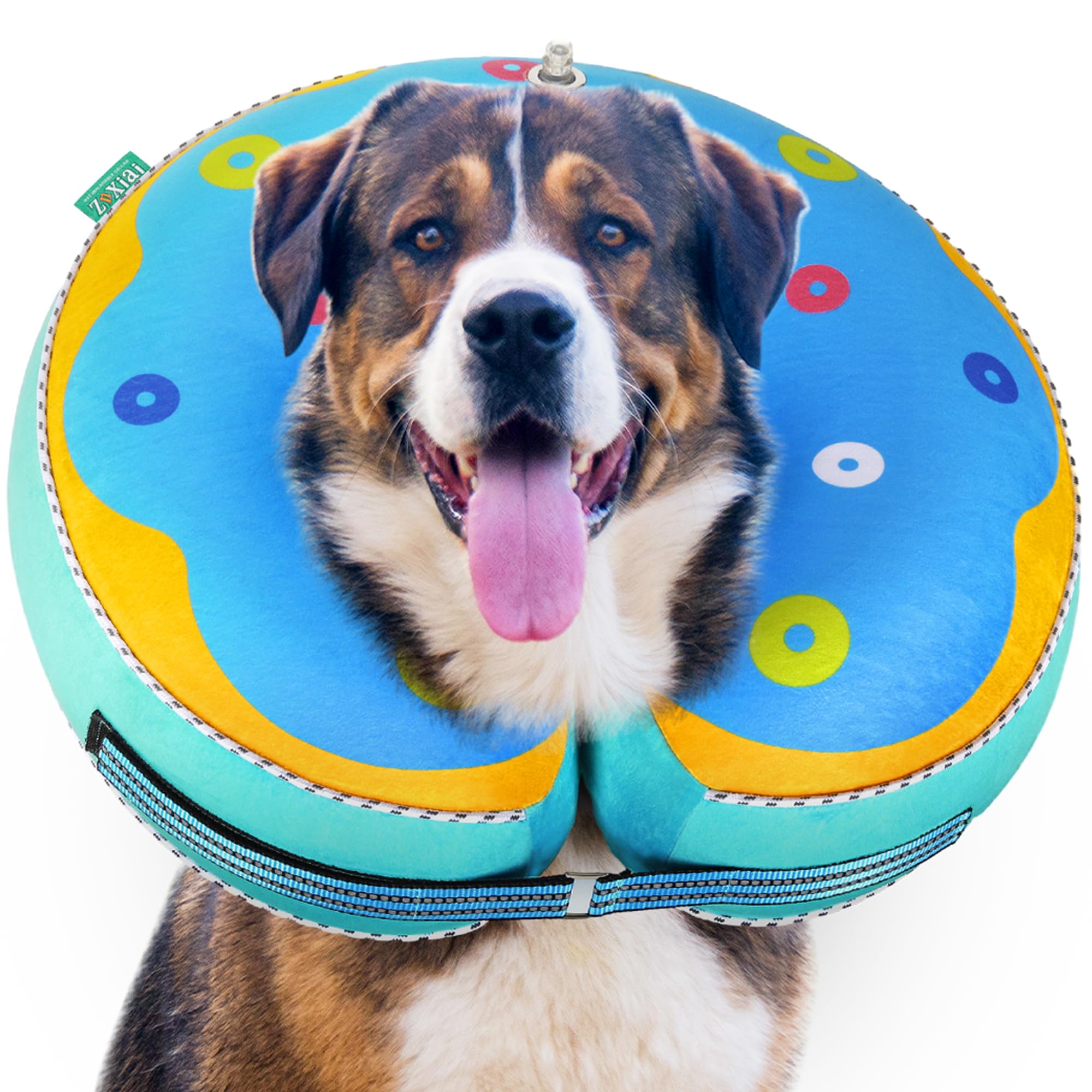 Collar inflable Znxiai para perro azul XL; permite comer y beber con libertad.