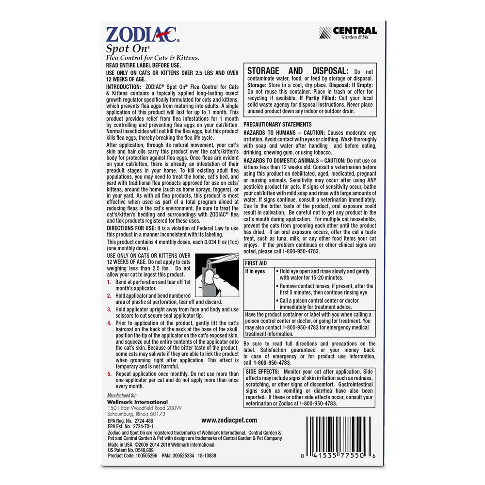 Zodiac Spot On Plus paquete de 4 unidades para protección mensual.
