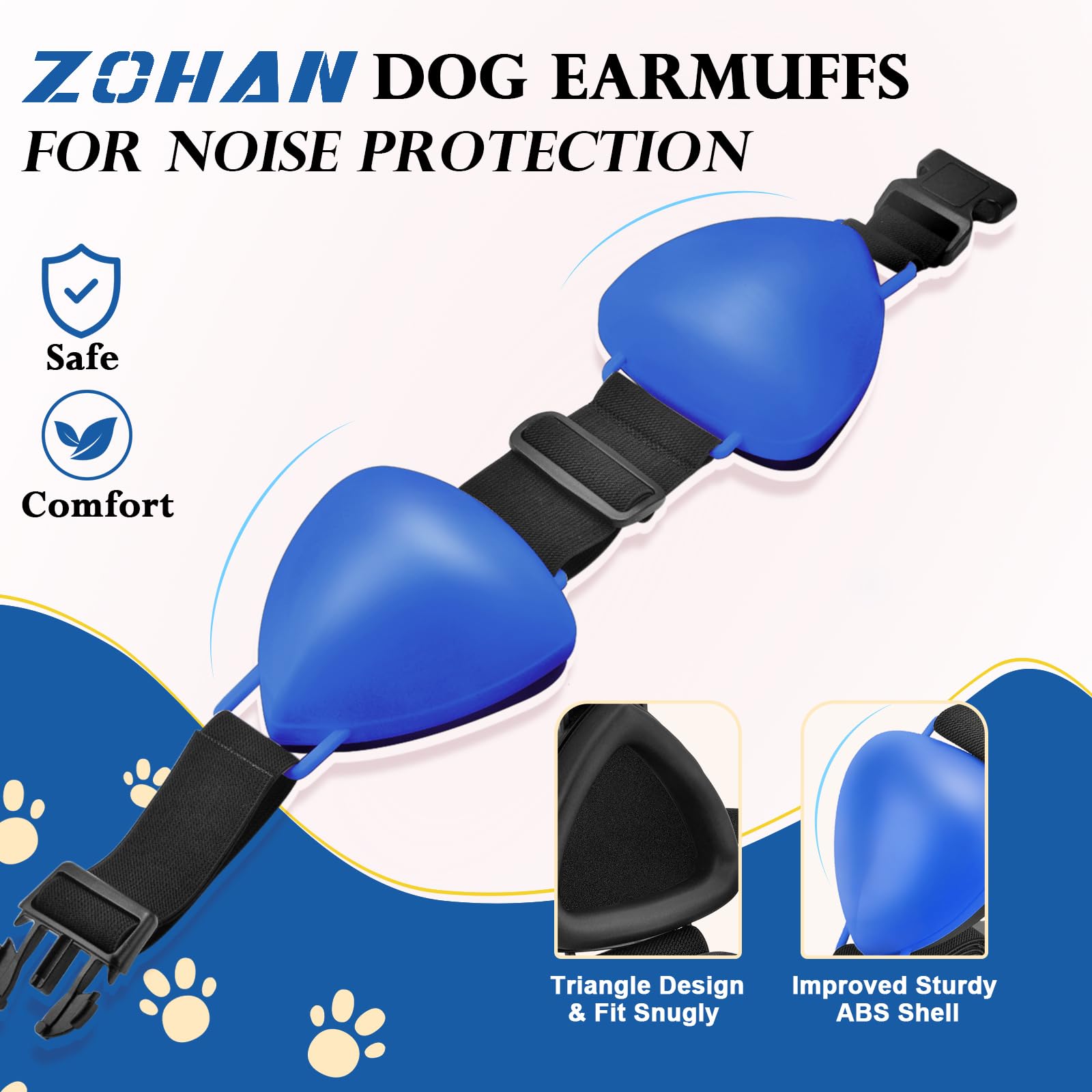 ZOHAN auriculares para perro, ajuste rápido, azul, detalle de cierre