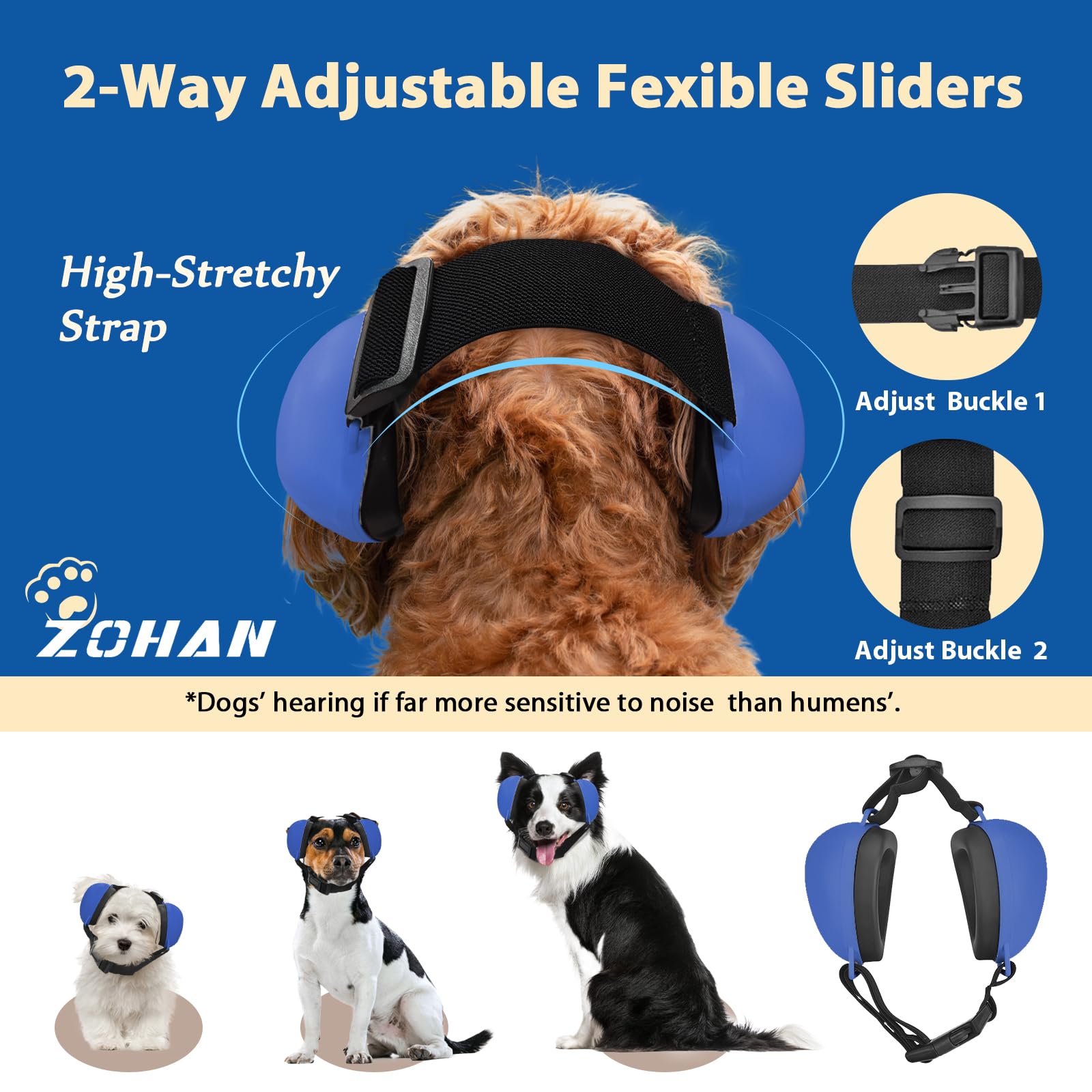 ZOHAN orejeras para perro, sistema de cierre rápido, azul