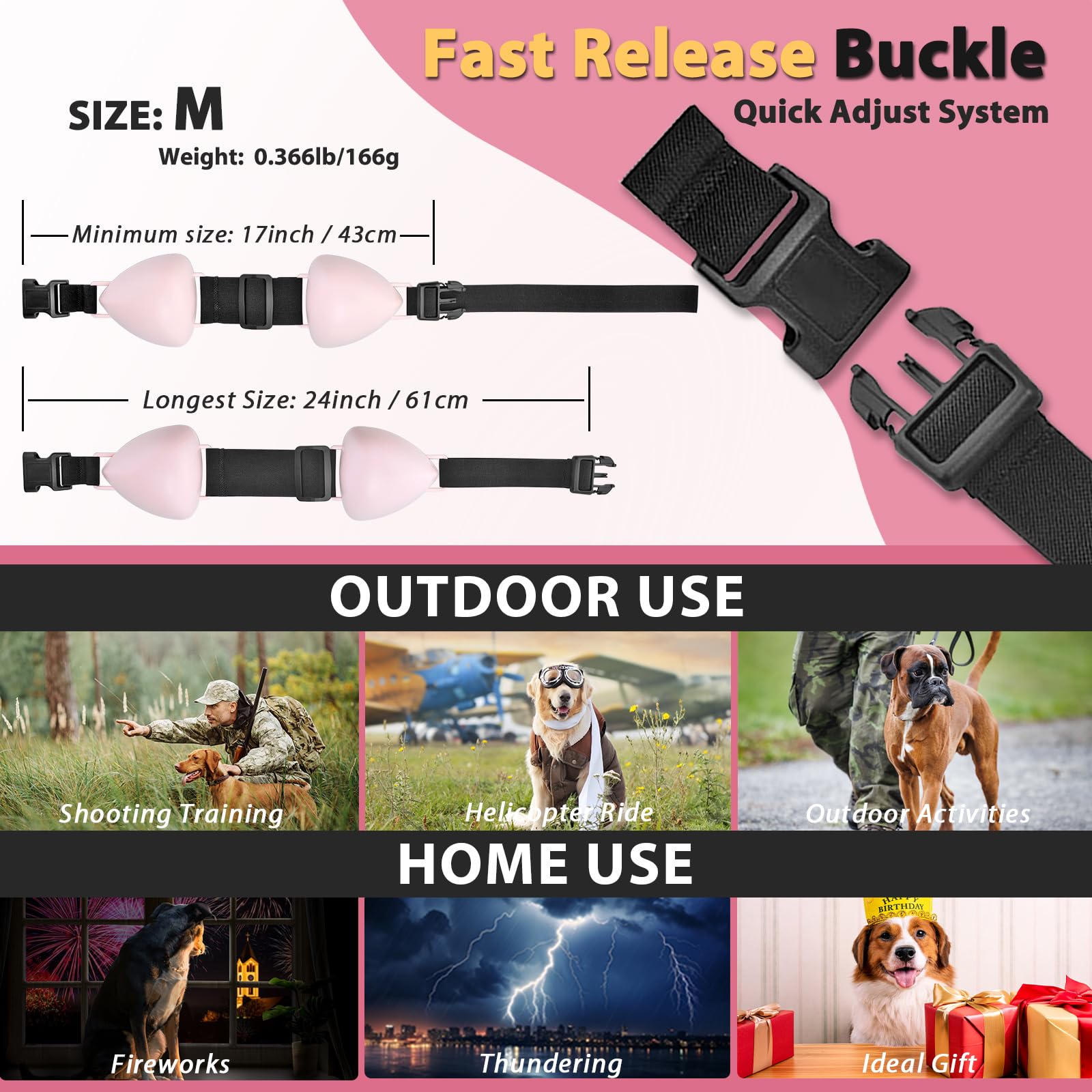 ZOHAN orejeras perro rosa M uso en fuegos artificiales y truenos para reducción de ruido.