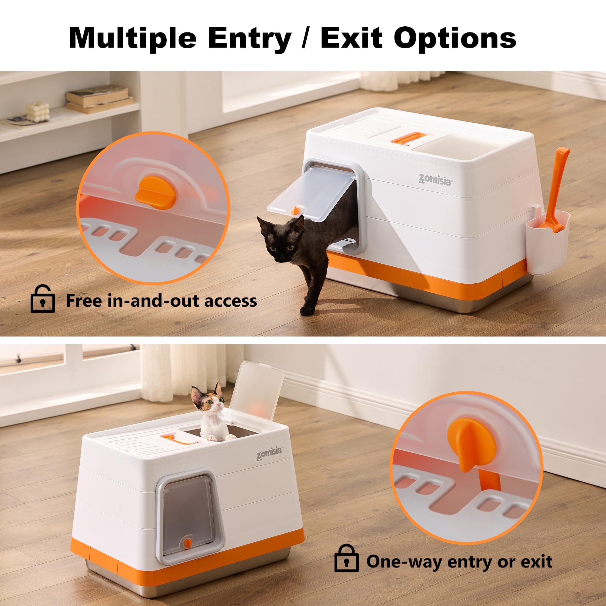 Caja ZOMISIA con entrada frontal para gatitos y gatos mayores.