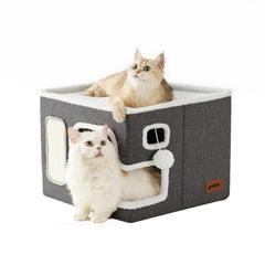 ZOMISIA cama para gato interior con cueva gris para descanso suave
