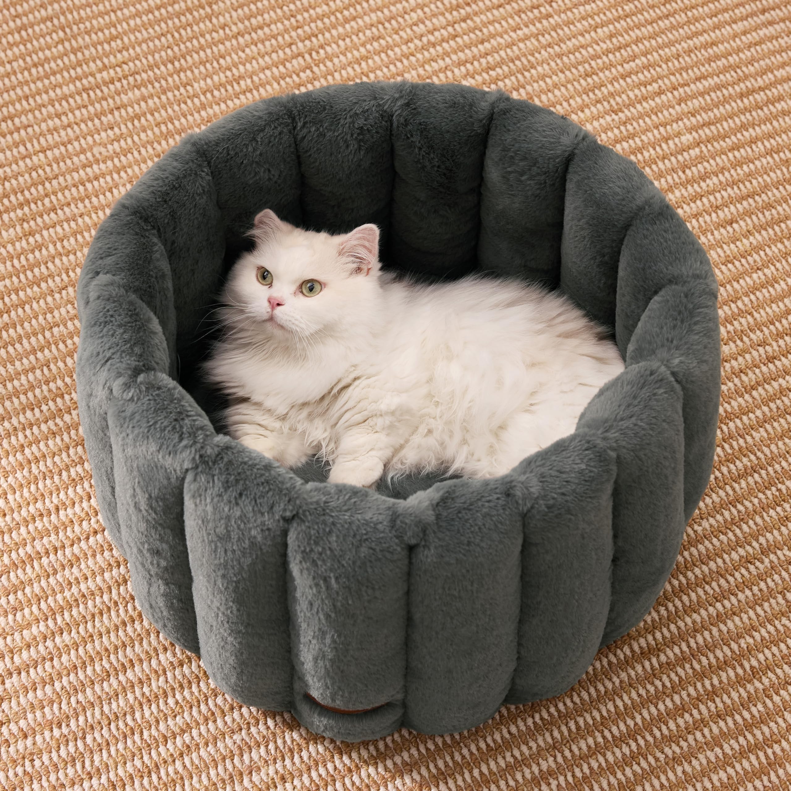 ZOMISIA Cama gato rosquilla gris base antideslizante para seguridad